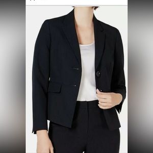 $100 Le Suit Women Blazer Career Jacket Coat Navy Blue 4P Pinstriped Two-Button